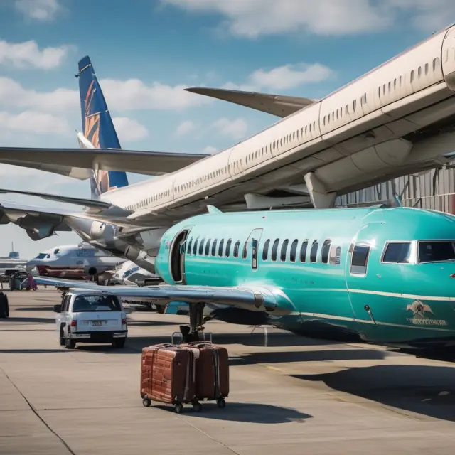 An airplane, hotel, and car merging together to form a bundled travel package