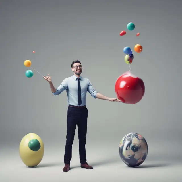 Two people juggling balls labeled 