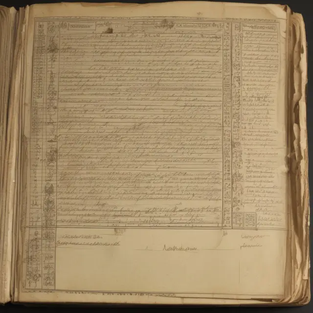 Old parchment ledger with an open book showing tax calculations for employer-provided other post-employment benefits