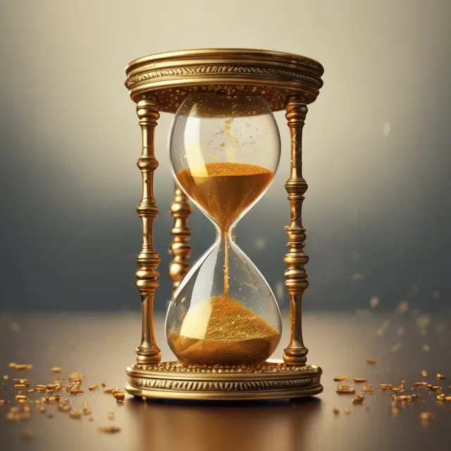 Golden hourglass filled with oil drops, representing OPEC controlling the flow of oil to maintain market balance.