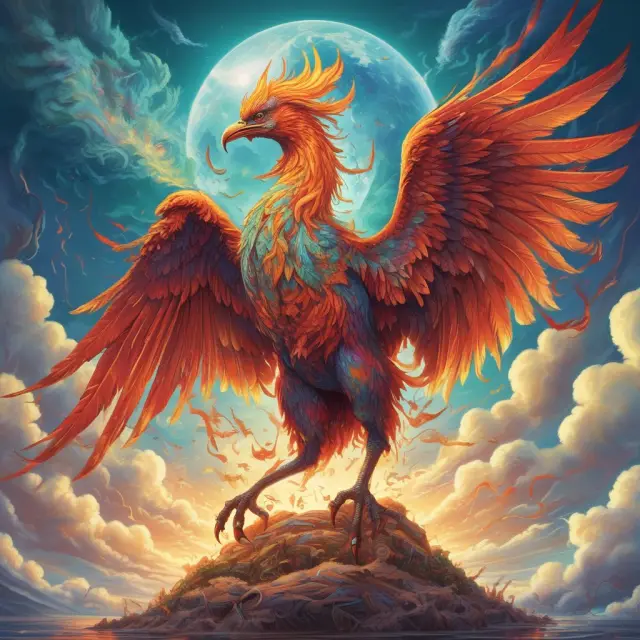 An OPEC phoenix rising from a sea of renewable energy sources and emerging technologies, symbolizing the organization