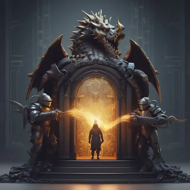 Encrypted vault with knights shielding sensitive financial data from digital threats.