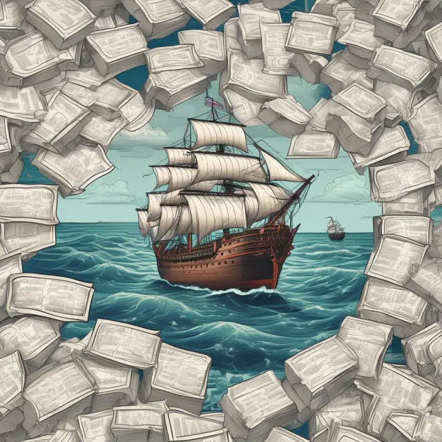 Ship sailing through a sea filled with certificates - Open Cover Marine Insurance