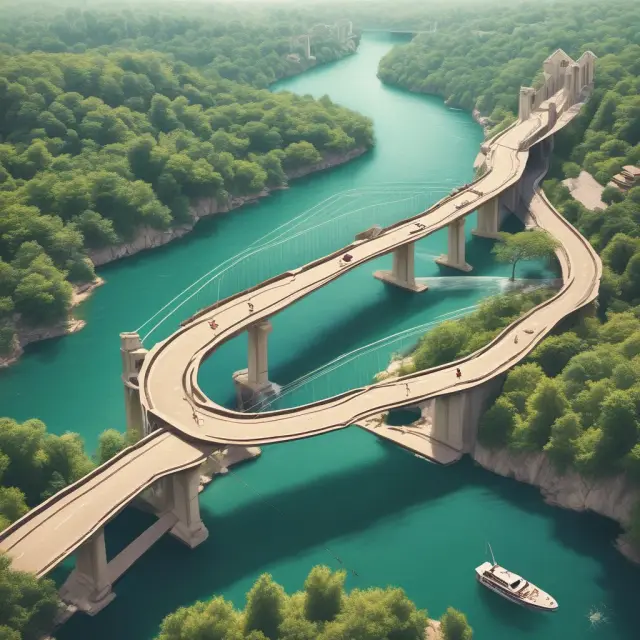 Borrowers paddling through a river, reaching for a bridge symbolizing mortgage approval.