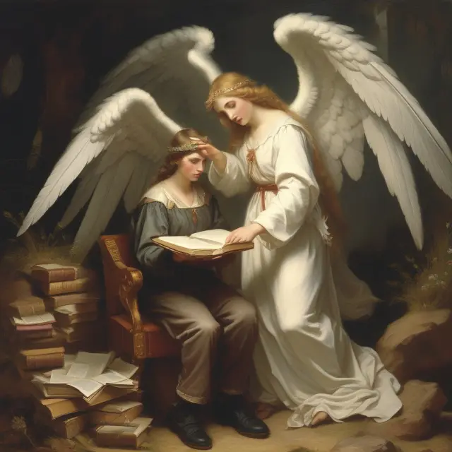 A protective angel holding open a book of mortgage regulations, symbolizing consumer protection in home financing