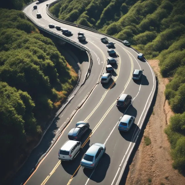 Business vehicles traveling along a winding road, illustrating the flexibility and predictability of open-end leases