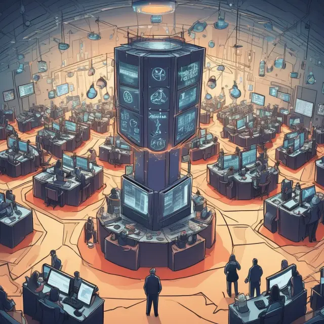 An intricately designed trading floor with open-market rates influencing debt securities transactions in the secondary market