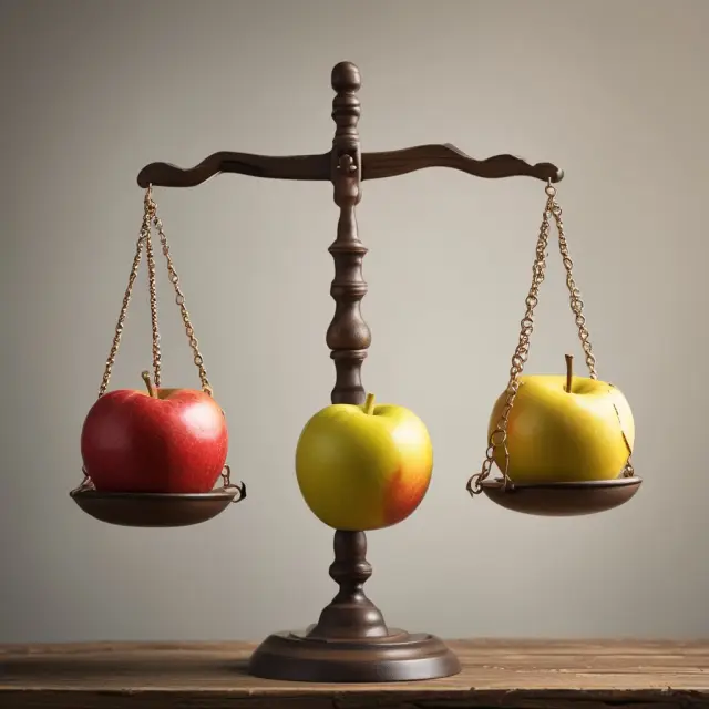 Apples (supply) and pears (demand) balancing on a scale, symbolizing the interplay between supply and demand determining open-market rates