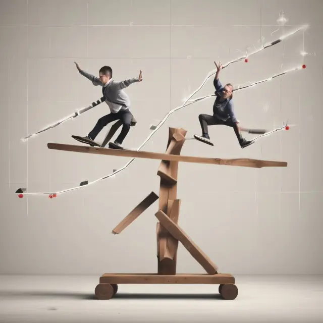 See-saw illustrating market exposure in open positions, emphasizing the need for risk management
