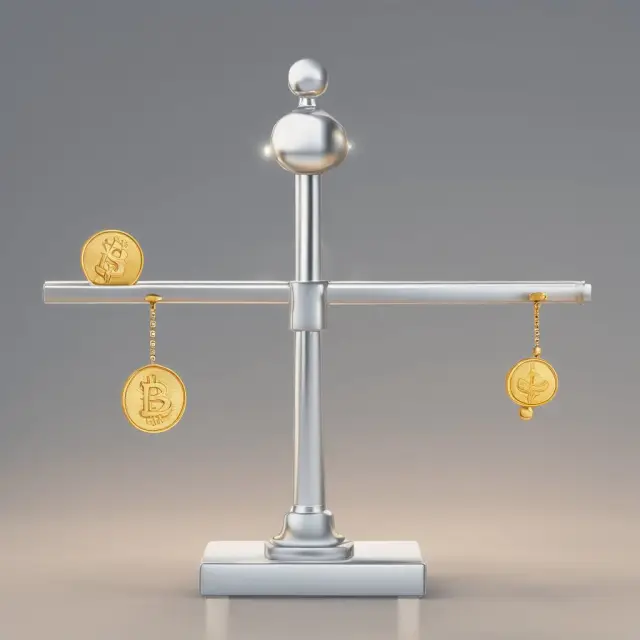 Gold coins symbolizing potential profits teetering against silver coins representing losses in an open position seesaw