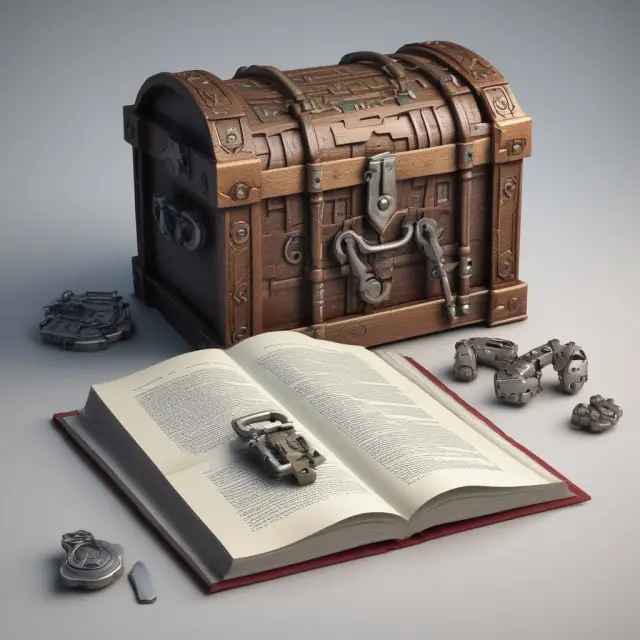 An image of an open book symbolizing open source code contrasted with a locked chest embodying proprietary software.
