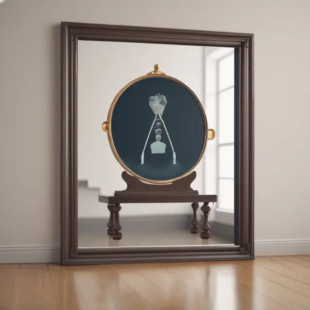 An investor holding a mirror reflecting the balance of Open Trade Equity, symbolizing gains or losses; a scale nearby tips the balance towards available equity and margin calls.