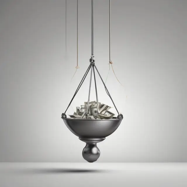 A pendulum representing Open Trade Equity (OTE) swinging between positive gains and negative losses in a volatile market environment