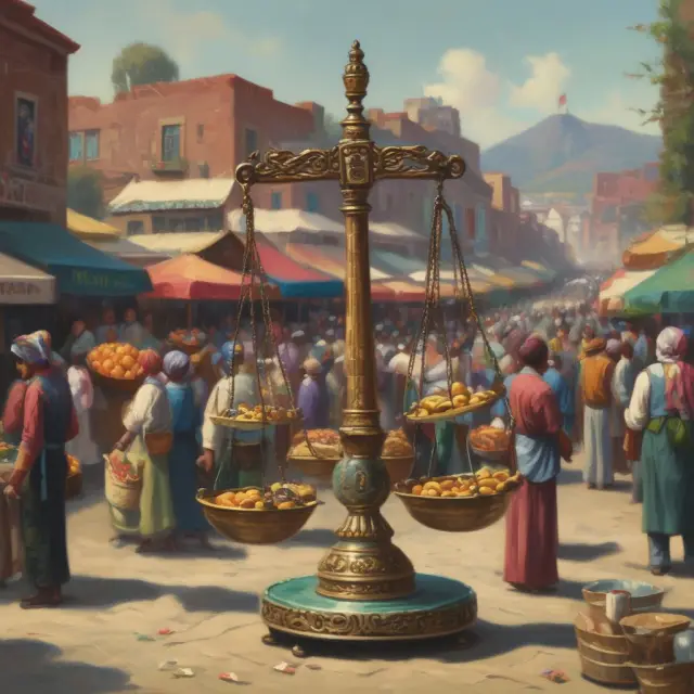 Scale symbolizing market opening process with balanced buying power