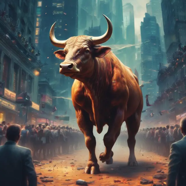 An opening cross trading bull navigating market orders, limit orders, and stop-loss orders at the stock exchange