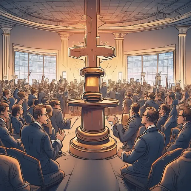 Golden gavel tapping midpoint price between buyer