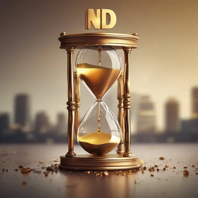 Golden hourglass filled with the Nasdaq symbol illustrating OIO