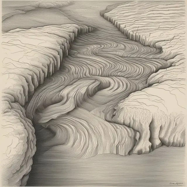 A river representing market trends with open interest acting as water levels, revealing liquidity changes and predicting price movements
