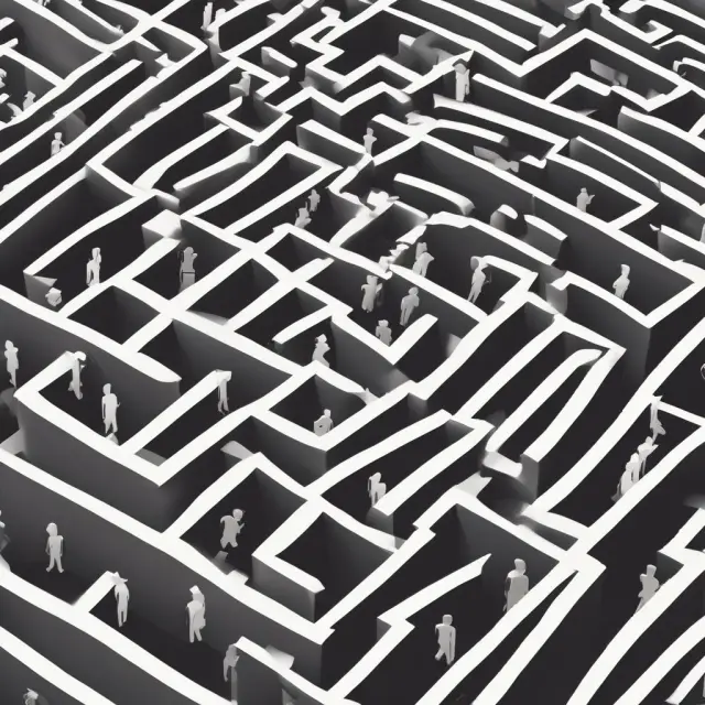 Multiple agents navigating through a complex maze, vying for a valuable property listing and potential commission