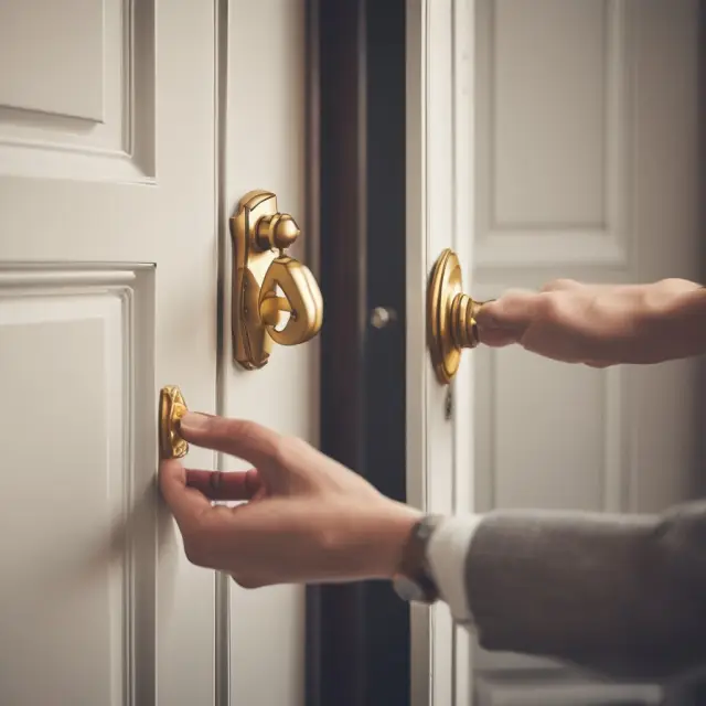 Golden key in hand, a dedicated agent opens the door to an exclusive home listing, representing sellers