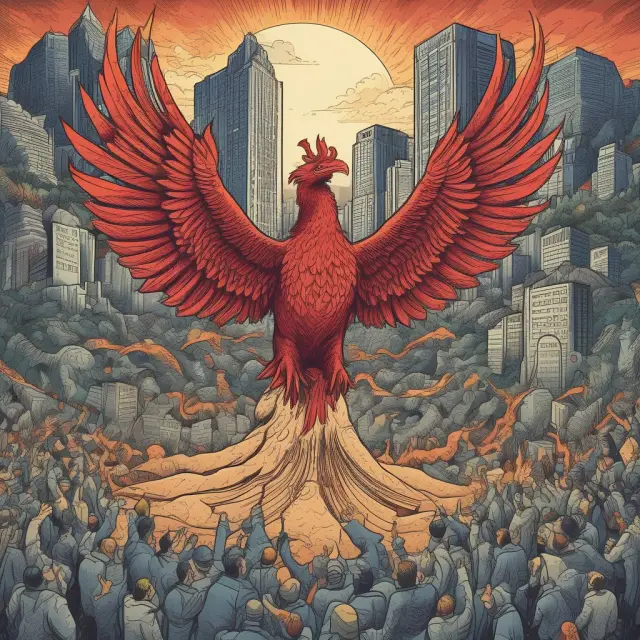 Central Bank conducting open market operations by purchasing securities like a mythical phoenix rising from the water, reflecting financial recovery and adaptability
