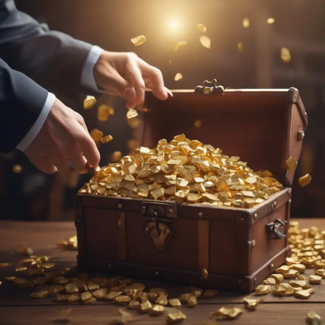 Insiders adding gold nuggets to a chest, signifying their confidence and influencing stock prices
