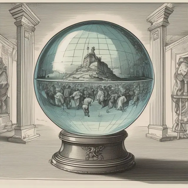 An institutional investor managing open orders using a crystal ball, representing insight and adaptability.