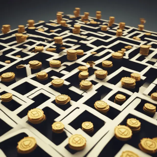An image of gears turning and golden coins moving inside a complex labyrinth, symbolizing the process of calculating cash flows from operating activities