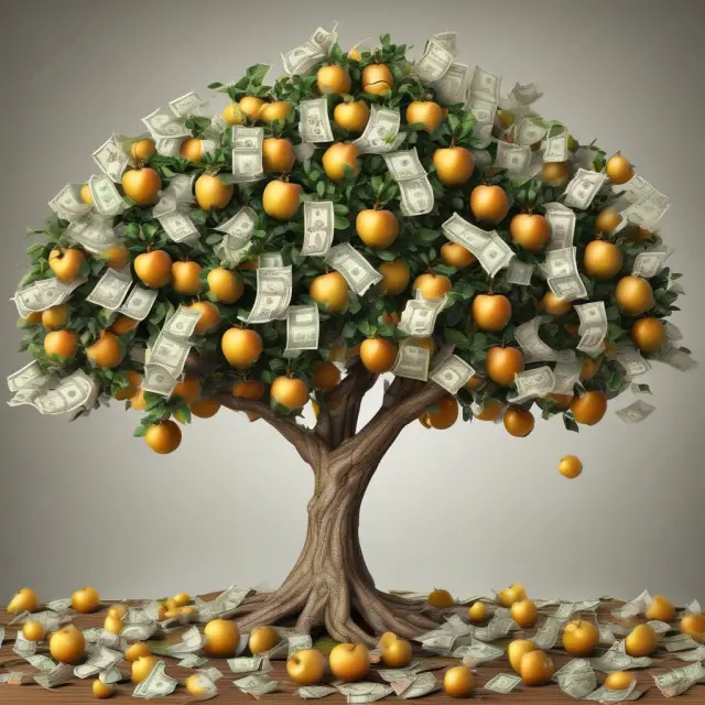 An apple tree laden with golden apples - representing cash flows from operating activities - grows on branches formed by cash flow statements