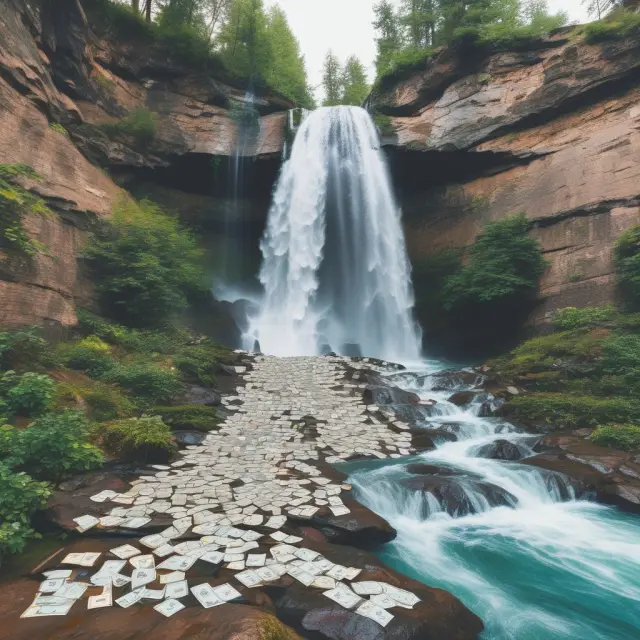 A flowing waterfall symbolizes operating cash flow converting sales revenue into net cash inflows