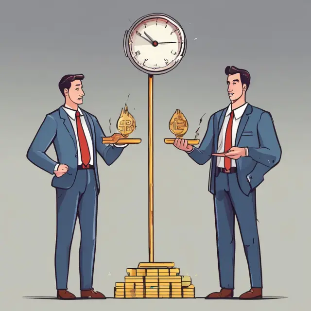 Two businessmen examine their companies