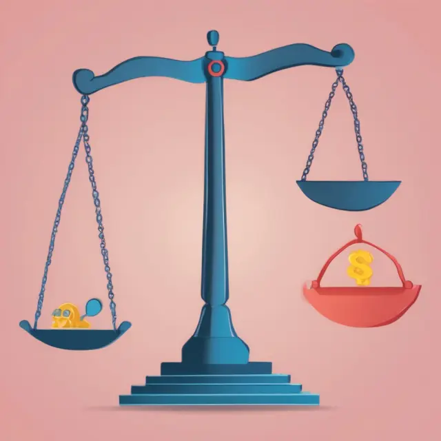 Two scales balanced with gold coins on one side (Operating Cash Flow Margin) and silver coins on the other (Non-Operating Items), illustrating financial profitability analysis.