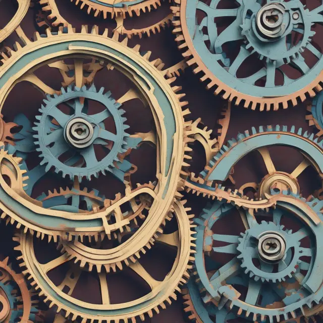 Image of scales with interconnected gears symbolizing fixed (constant) and variable costs coming together to form economies of scale