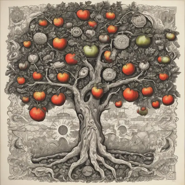 Apple tree symbolizing COGS (cost of goods sold) as fruit and SG&A (selling, general, and administrative) expenses as leaves