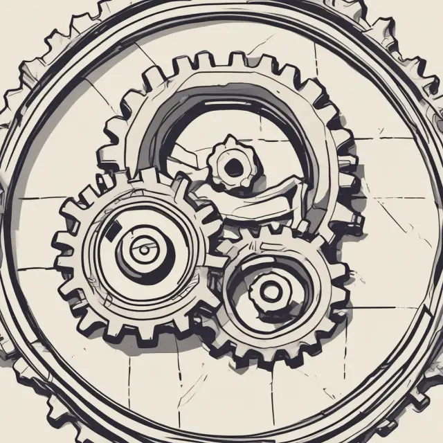 Two interlinked gears symbolizing ongoing operating costs (larger gear) and one-time startup costs (smaller gear), essential for launching and maintaining a business.