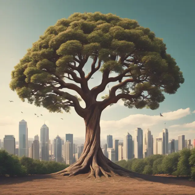 A tree with roots representing core business activities and branches symbolizing operating revenue, illustrating sustainable financial growth.