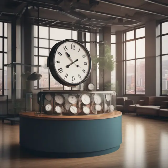 Image of an operating lease represented by a revolving kiosk where various assets are interchangeable, with a clock illustrating continuous negotiations.
