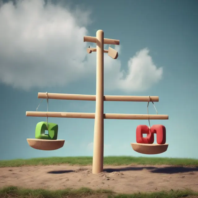 Seesaw with operating margin and net profit representing balance between operational efficiency and financial results
