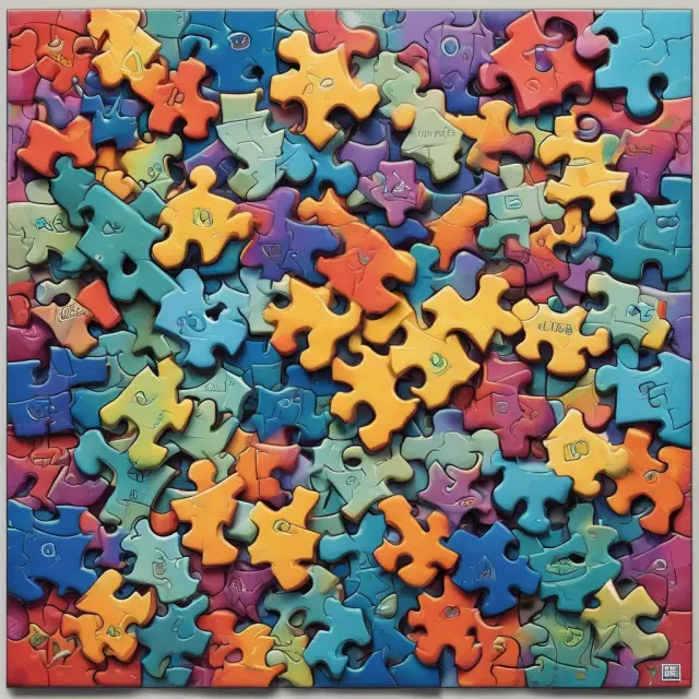 A jigsaw puzzle with industries represented by various pieces, each displaying unique operating ratios; investors connect the pieces to understand competitive performance