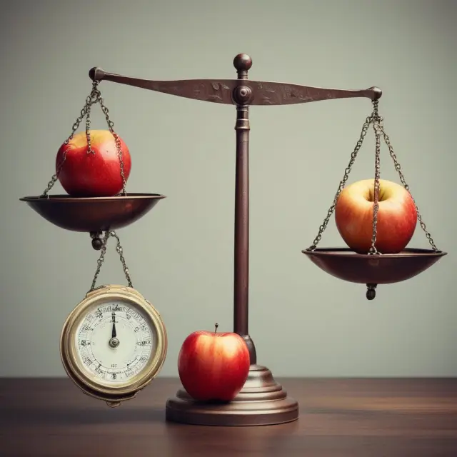 Balance scale with apples representing a company