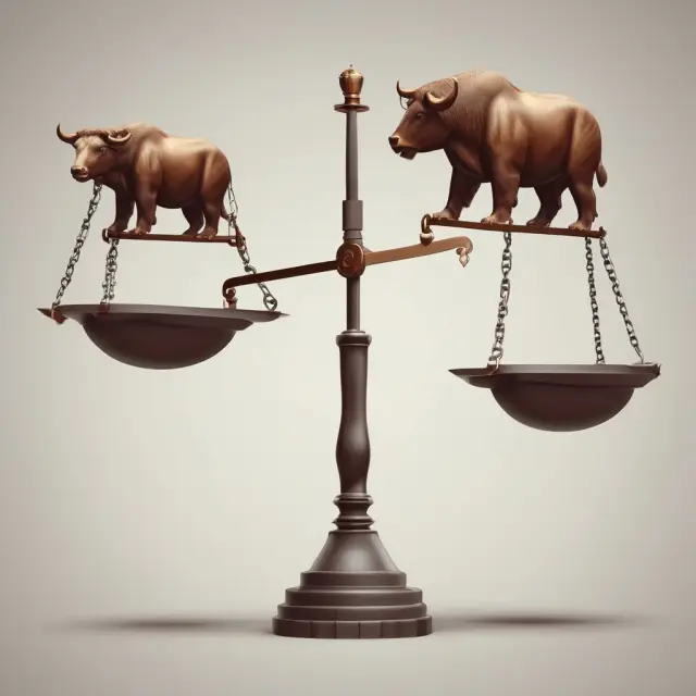Image of an operating bull and bear balancing a scale, representing the efficient management of costs (bull) vs. sales (bear) in financial analysis.