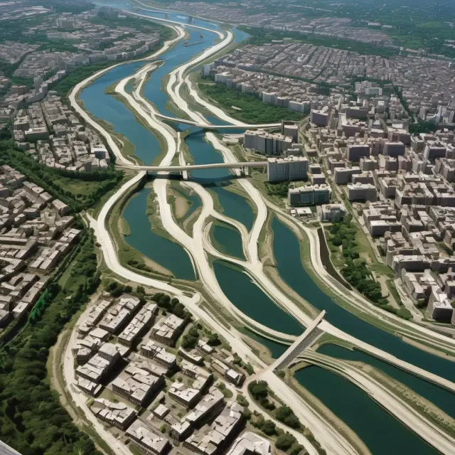 Two rivers symbolizing Operation Twist and QE with gentle curve twist for the former and expanding banks for the latter, highlighting their differences in monetary policy