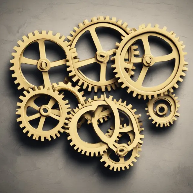 Three interconnected gears: one labeled 