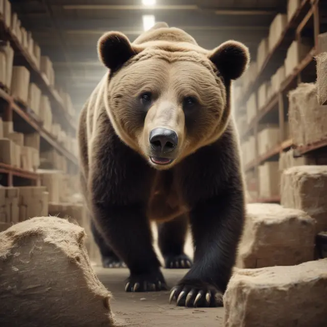 An operations bull overseeing a supply chain bear in a warehouse setting, symbolizing effective inventory management and smooth flow of goods.