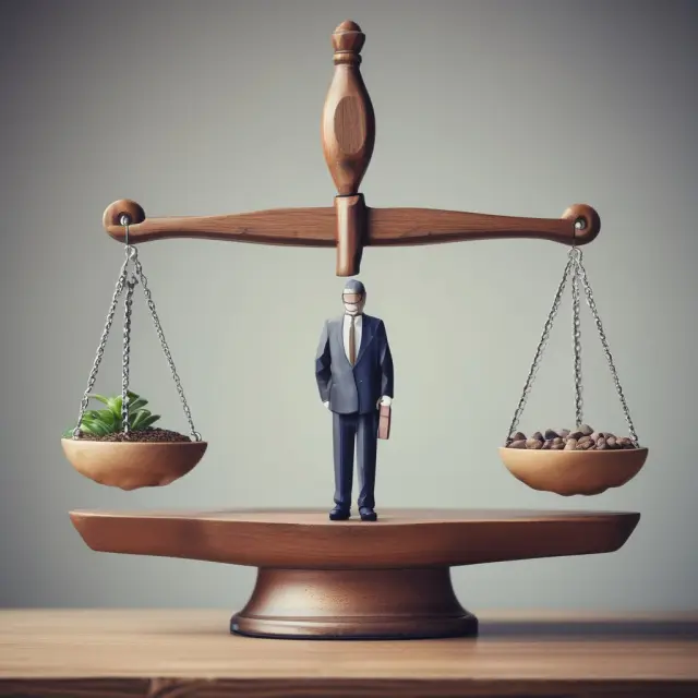 Operations manager skillfully managing a balance scale, symbolizing efficient cost versus revenue optimization