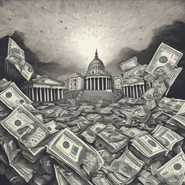 A tempestuous sea with corporations and investors capsized by tax debt and penalties, symbolizing the consequences of participating in OPIS.