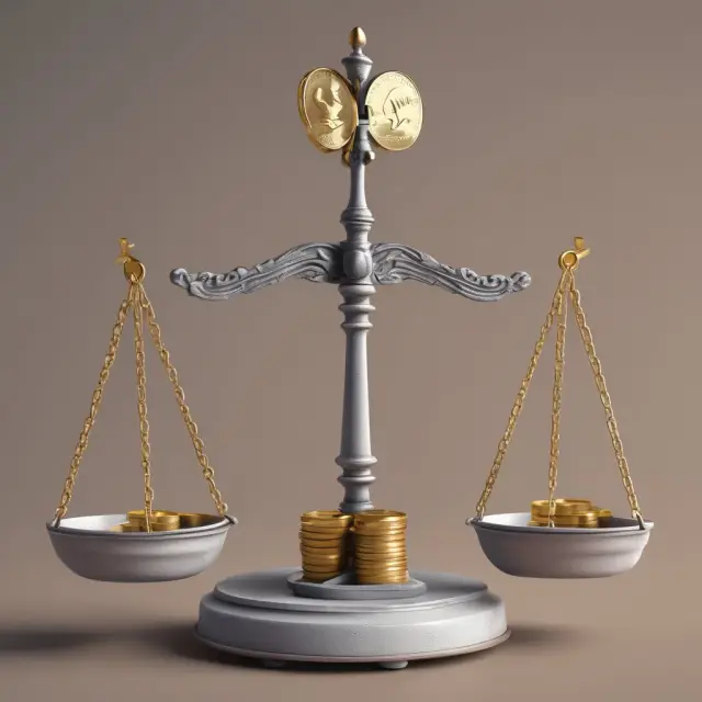 Balance scale with coins, stocks, and dollar signs depicting opportunity costs in business decision making