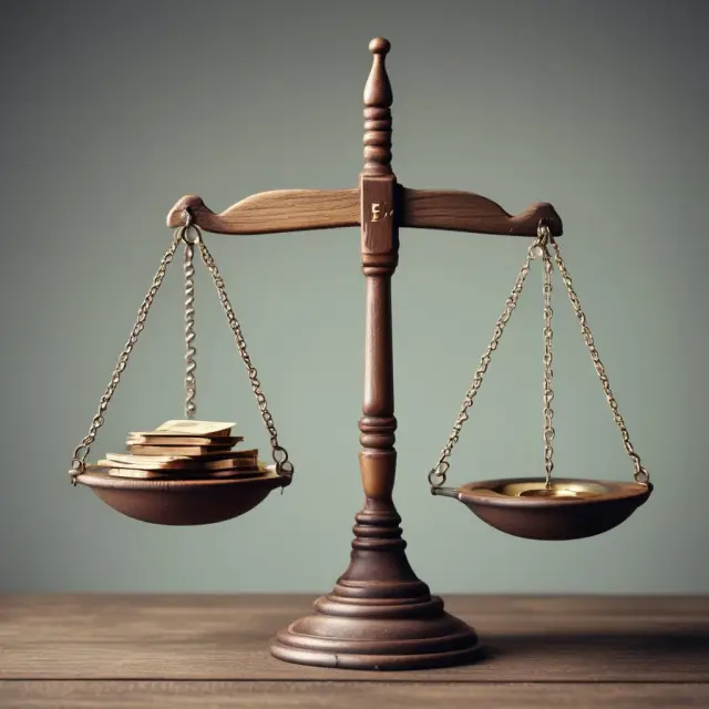 An investor standing near a balance scale, considering two investment options while an hourglass symbolizes the opportunity cost