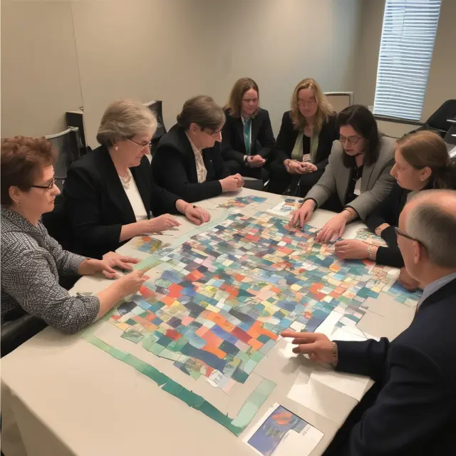The OPRA committee, depicted as puzzle pieces, coming together to create a clearer, unified view of the national best bid and offer (NBBO) for options contracts from all major exchanges.