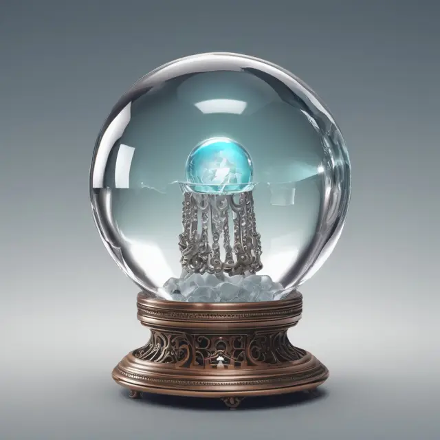 A clear crystal ball filled with intricately connected options chain tables, illustrating OPRA
